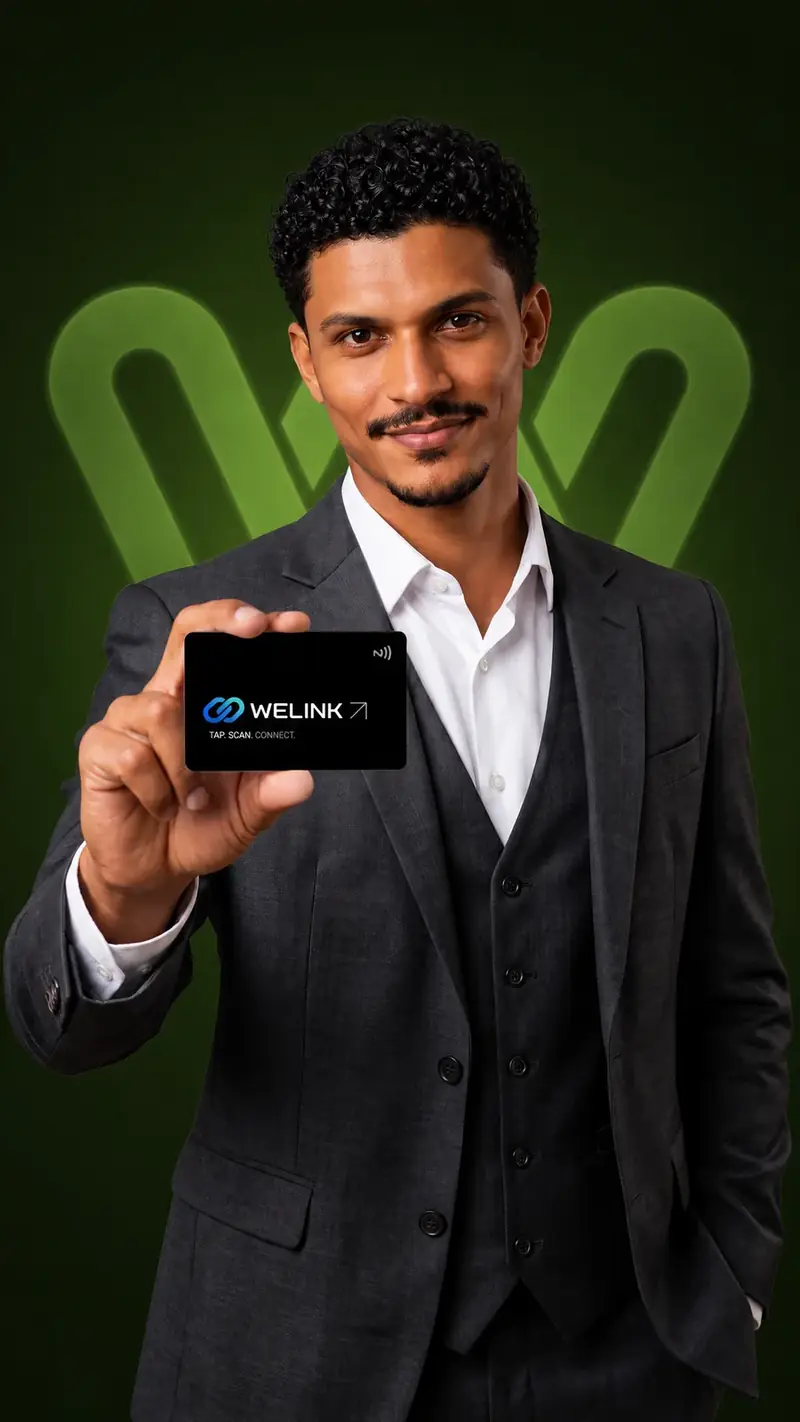 Professionnel présentant une carte de visite NFC WeLink